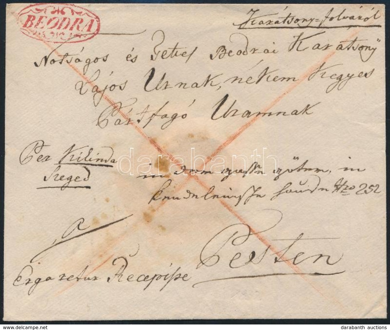 1831 Franco, Piros / Red 'BEODRA' - Pest (Gudlin 300 P) - Other & Unclassified