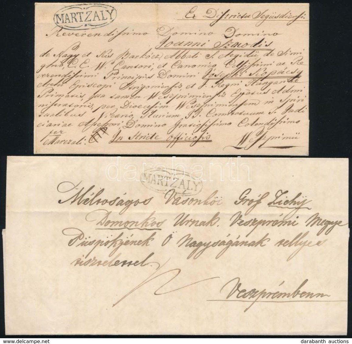 1841 2 Db Küldemény Fekete és Zöld 'MARTZALY' Bélyegzésekkel / 2 Covers With Green And Black Cancellation (HVF: 220 P, G - Other & Unclassified