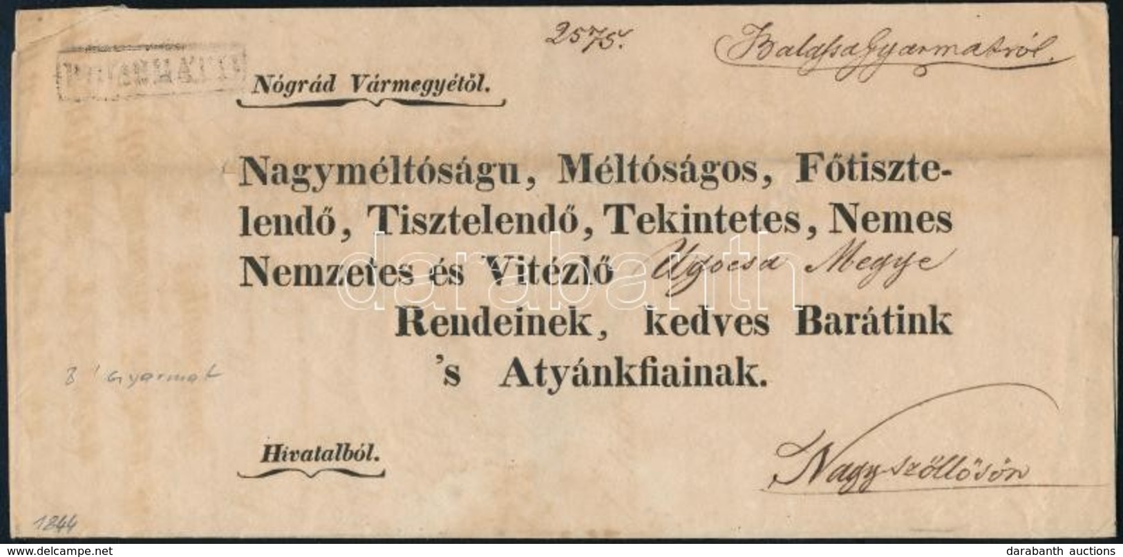 1844 Ex Offo 'B.GYARMATH' - Nagyszőllős - Autres & Non Classés