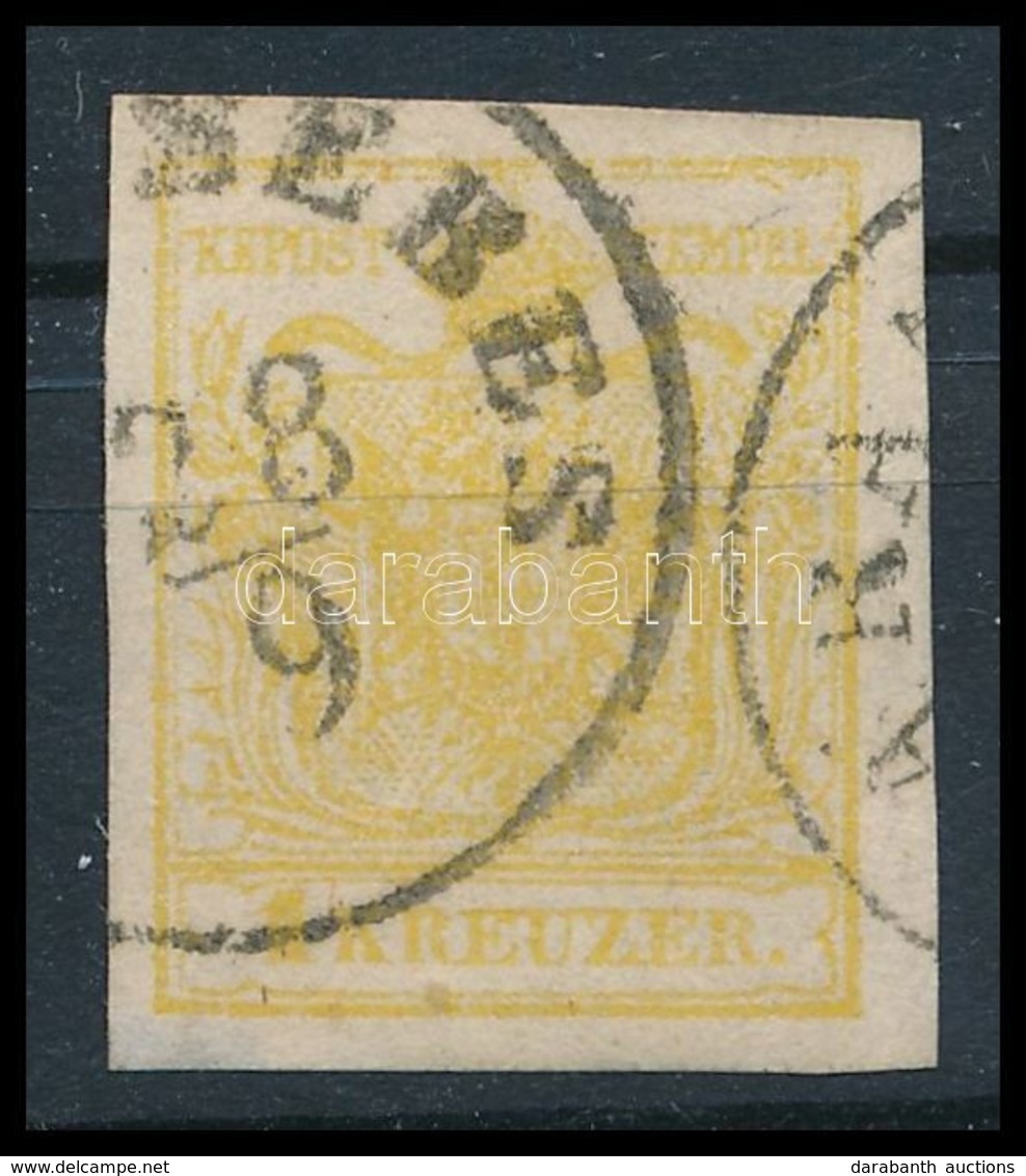 O 1850 1kr Krómsárga MP III, Látványos Varratvízjellel / Chrome Yellow, With Ladurner 'KARANSEBES' R! Certificate: Ferch - Other & Unclassified