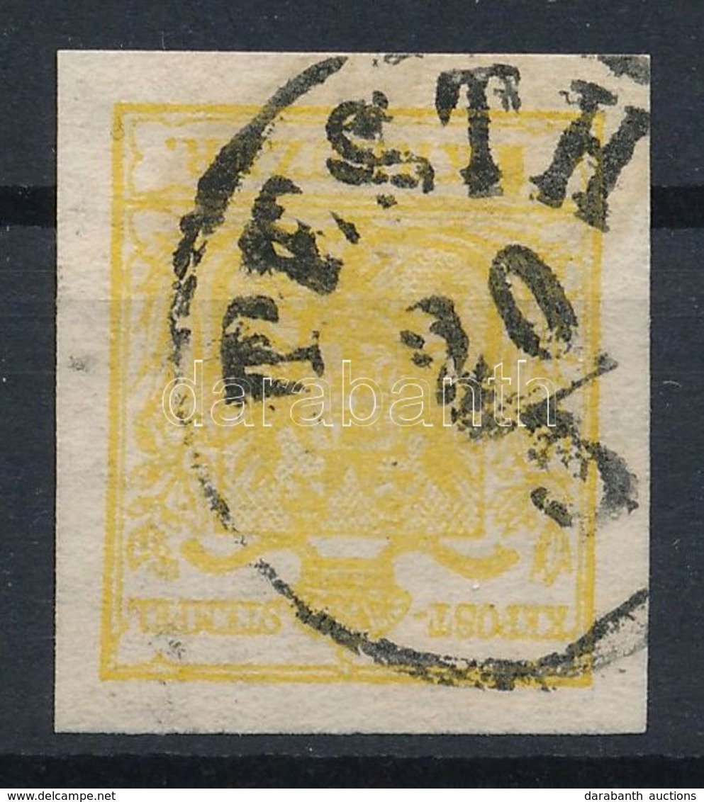 O 1850 1kr MP III Citromsárga / Yellow, Gemaschtes Papier 'PESTH' Certificate: Strakosch - Autres & Non Classés