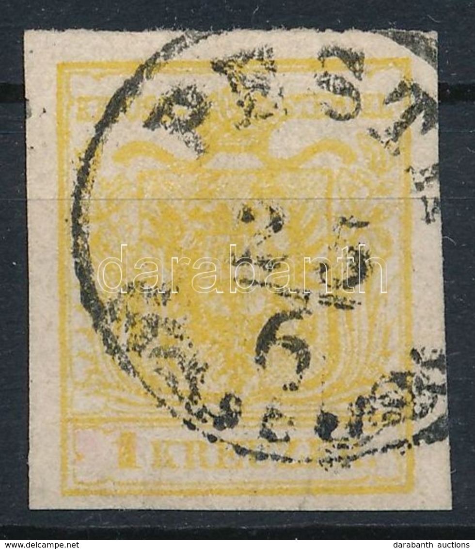 O 1850 1kr MP III Citromsárga / Yellow 'PESTH' Certificate: Strakosch - Altri & Non Classificati