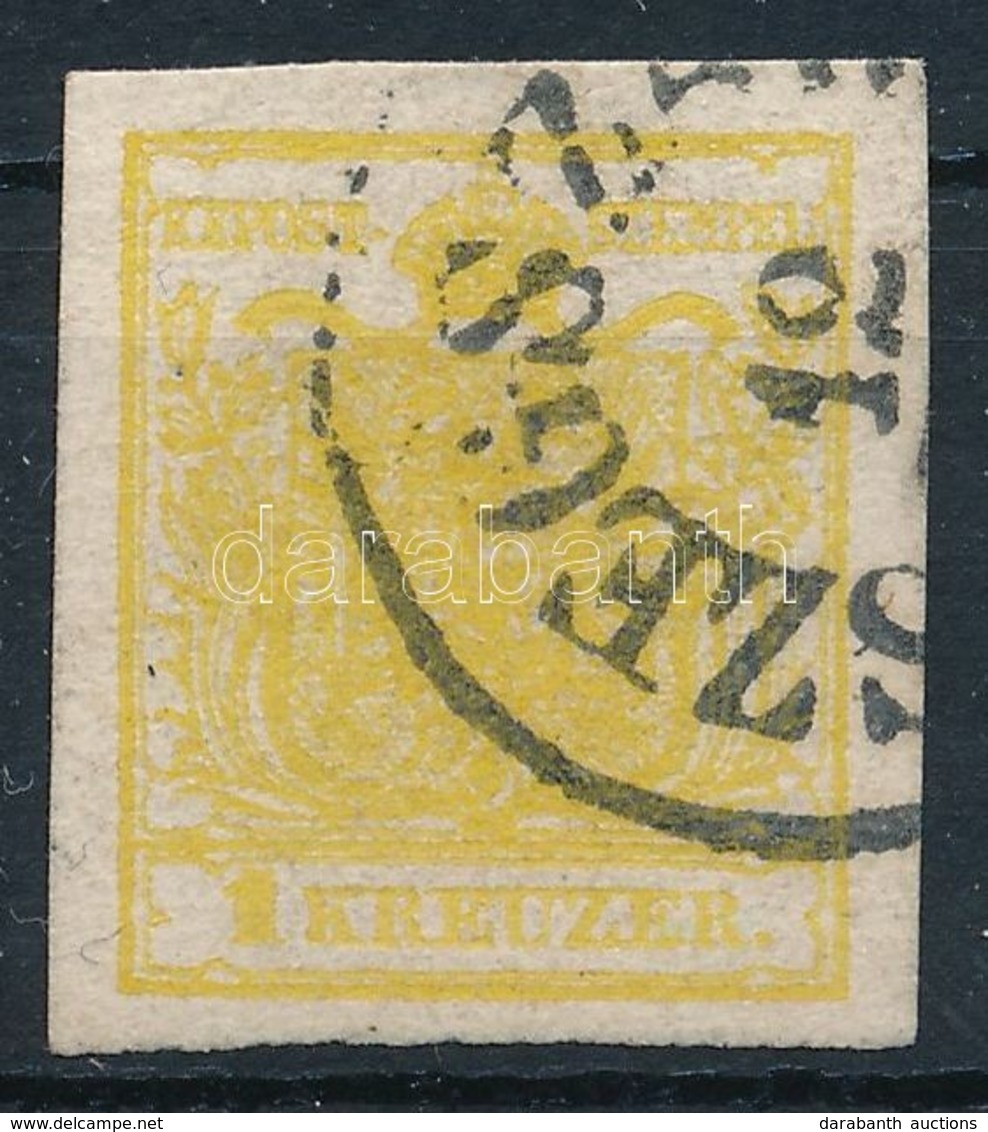 O 1850 1kr MP III Citromsárga, Túlfestékezett Nyomat / Yellow, Overinked 'SZEGSZ(ARD)' Certificate: Strakosch - Other & Unclassified
