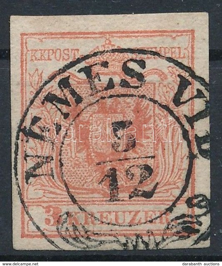 O 1850 3kr HP Ia Rózsapiros / Rose Red 'NEMES VID' Certificate: Strakosch - Sonstige & Ohne Zuordnung