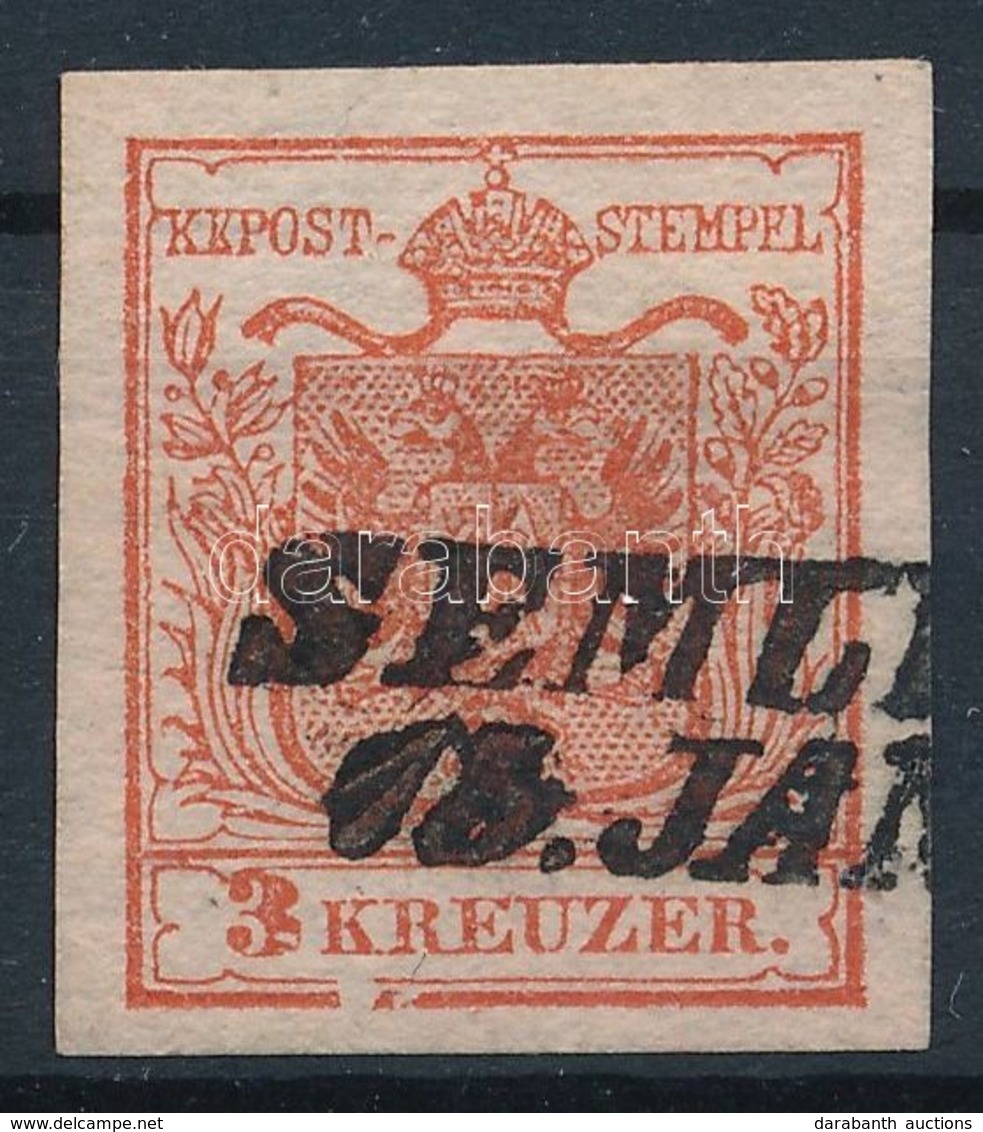 O 1850 3kr HP Ia Cinóber, Lemezhiba A Kereten / Cinnabar, Plate Flaw On The Frame 'SEMLI(N)' Certificate: Strakosch - Sonstige & Ohne Zuordnung