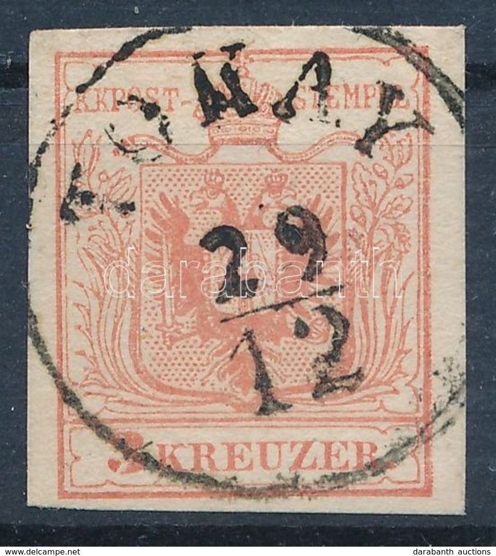 O 1850 3kr MP Ib Paradicsompiros / Tomato Red, Gravurtype 2-1 'TOKAY' Certificate: Strakosch - Other & Unclassified