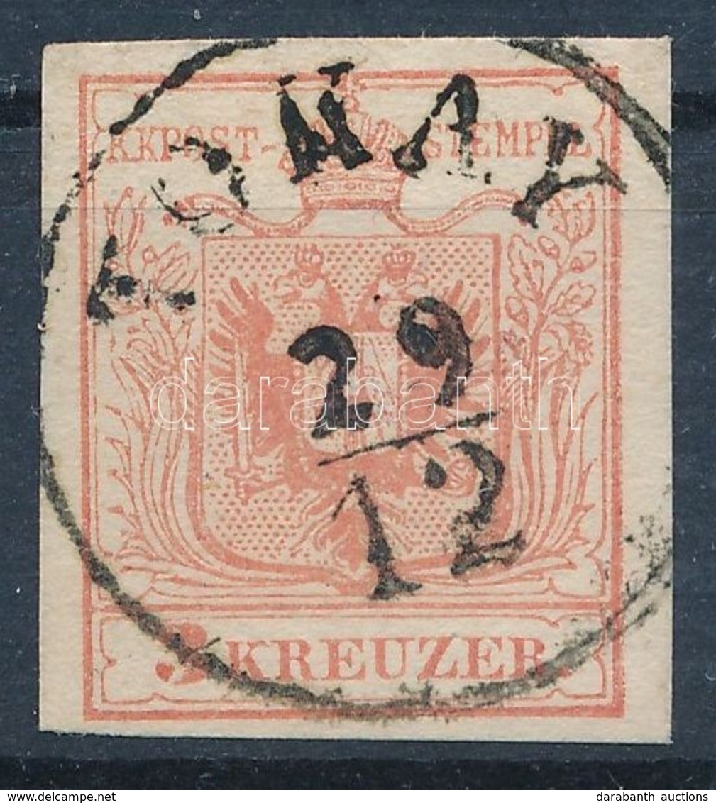 O 1850 3kr MP Ib Paradicsompiros / Tomato Red, Gravurtype 2-1 'TOKAY' Certificate: Strakosch - Autres & Non Classés