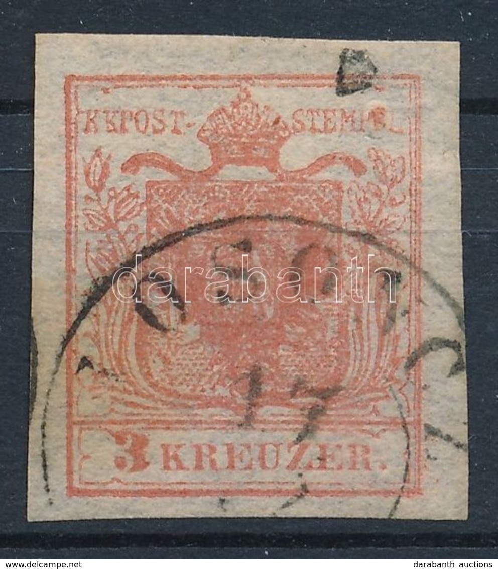 O 1850 3kr HP Ia Piros, Kiemelt Középrésszel / Red, Highlighted Middle Part, Papierkorn '(L)OSONCZ' Certificate: Babor - Other & Unclassified