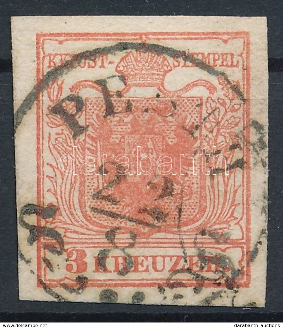 O 1850 3kr MP Ib Paradicsompiros / Tomato Red, Gravurtype 1-2 'PESTH' Certificate: Strakosch - Other & Unclassified