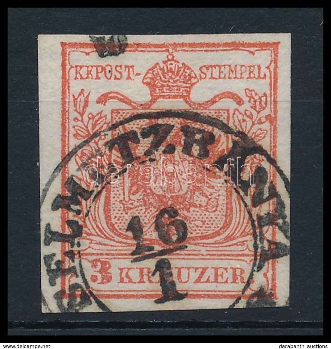 O 1850 3kr Kármin HP Ia, élénk Szín, Lemezhiba / Carmine, With Plate Flaw 'SELMETZBÁNYA' Certificate: Steiner - Autres & Non Classés