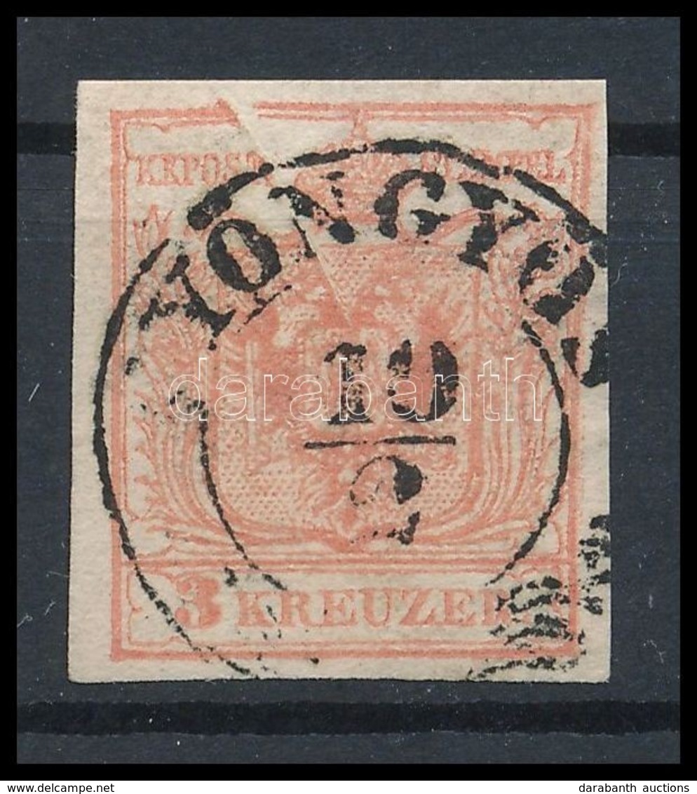 O 1850 3kr Kárminrózsaszín MP IIIb, Látványos Papírránccal / Carmine Rose, With Paper Crease 'GYÖNGYÖS' Certificate: Str - Sonstige & Ohne Zuordnung