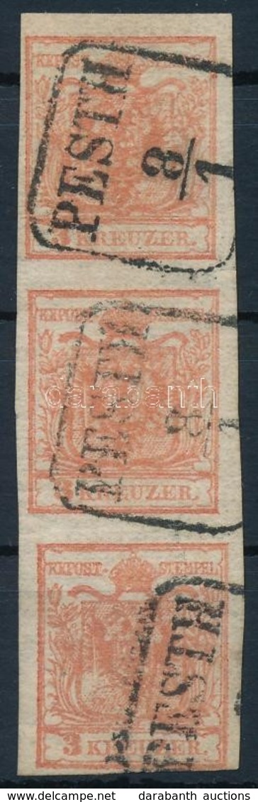 O 1850 3kr HP Függőleges Hármascsík / Vertical Stripe Of 3  'PESTH' - Autres & Non Classés