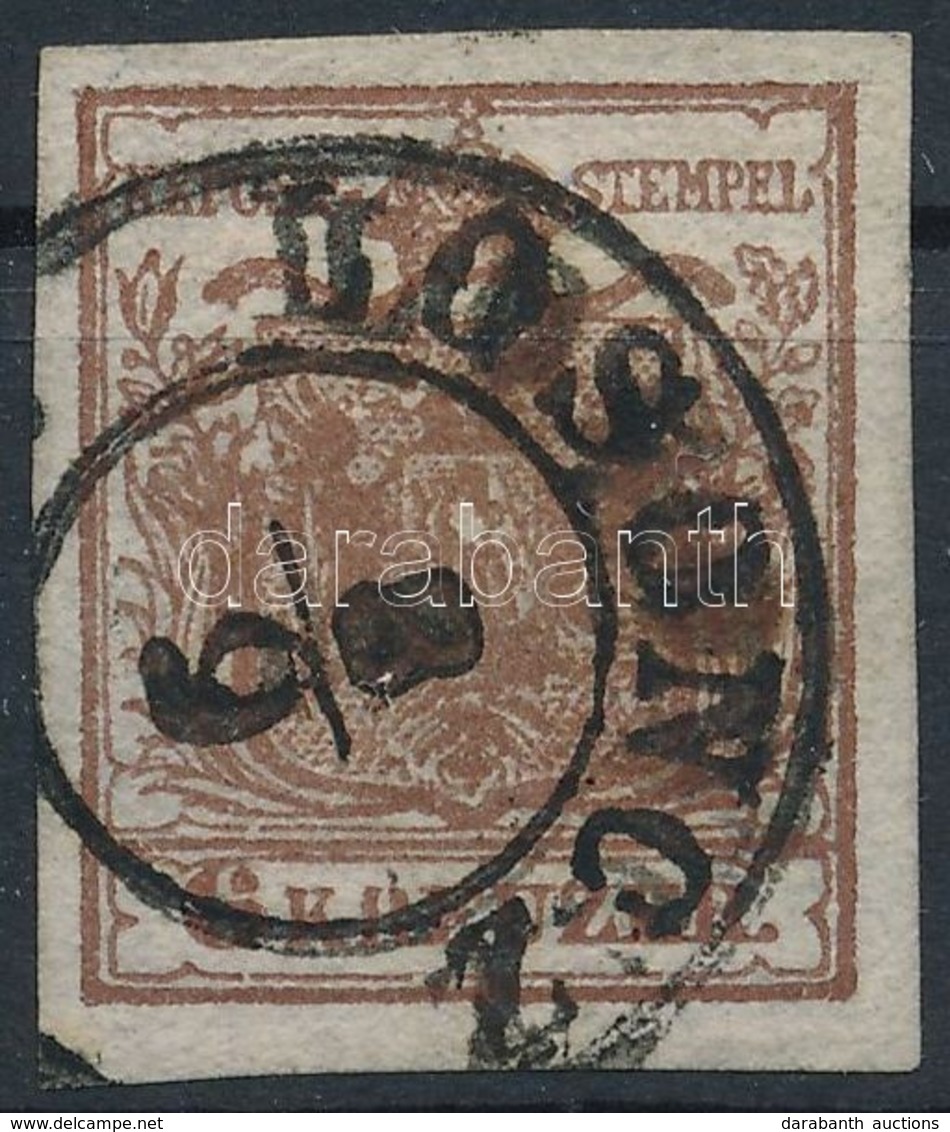 O 1850 6kr HP Ib Sötétbarna, Túlfestékezett Nyomat Lemezhibával / Dark Brown, Overinked Print With Plate Flaw 'LOSONCZ'  - Autres & Non Classés