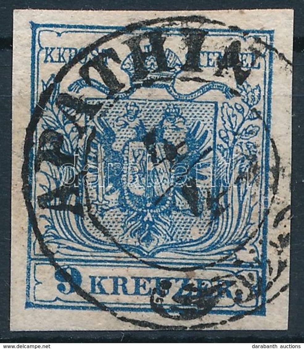 O 1850 9kr HP IIIb Sötétkék, Finom Nyomat Lemezhibával / Dark Blue, Nice Print With Plate Flaw 'APATHIN' Certificate: St - Autres & Non Classés