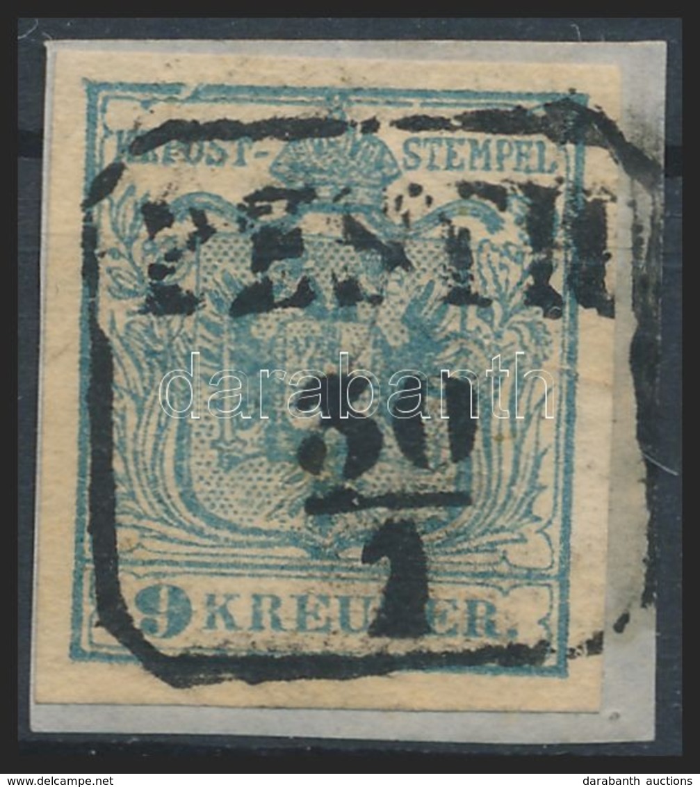 1850 9kr Szürkéskék HP I Papírránccal, Lemezhibák, Magistris 13 / Greyblue, With Paper Crease And Plate Flaw 'PESTH' Cer - Sonstige & Ohne Zuordnung