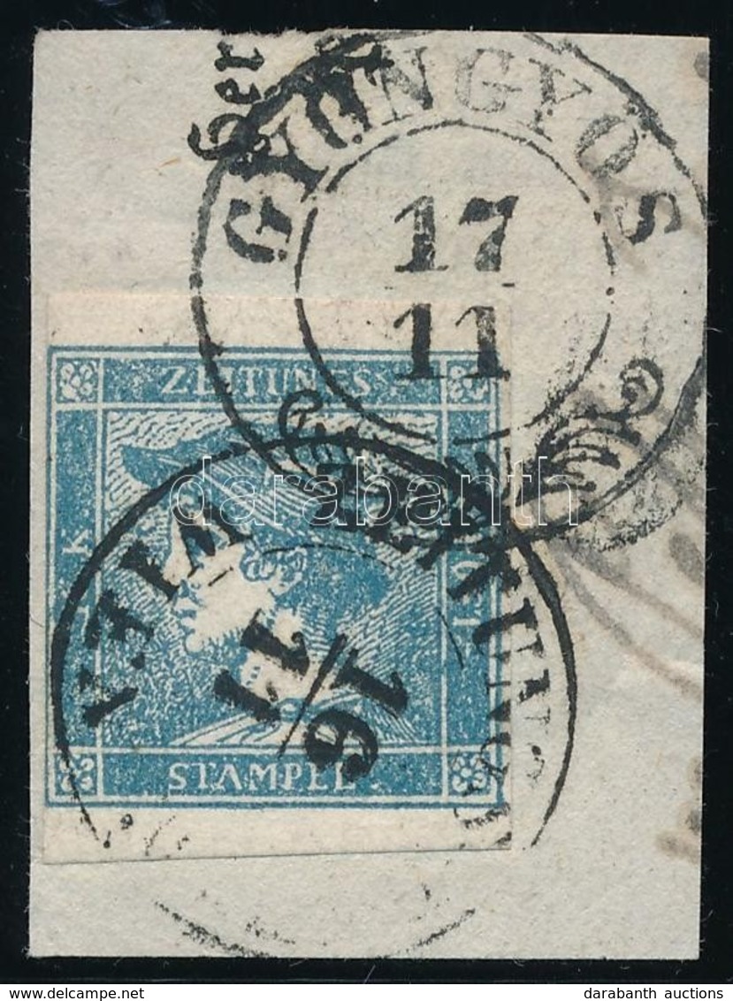 1851 Hírlapbélyeg Kivágáson, Ib Világoskék / Newspaper Stamp On Cutting, Ib Light Blue 'GYÖNGYÖS' Certificate: Ferchenba - Autres & Non Classés