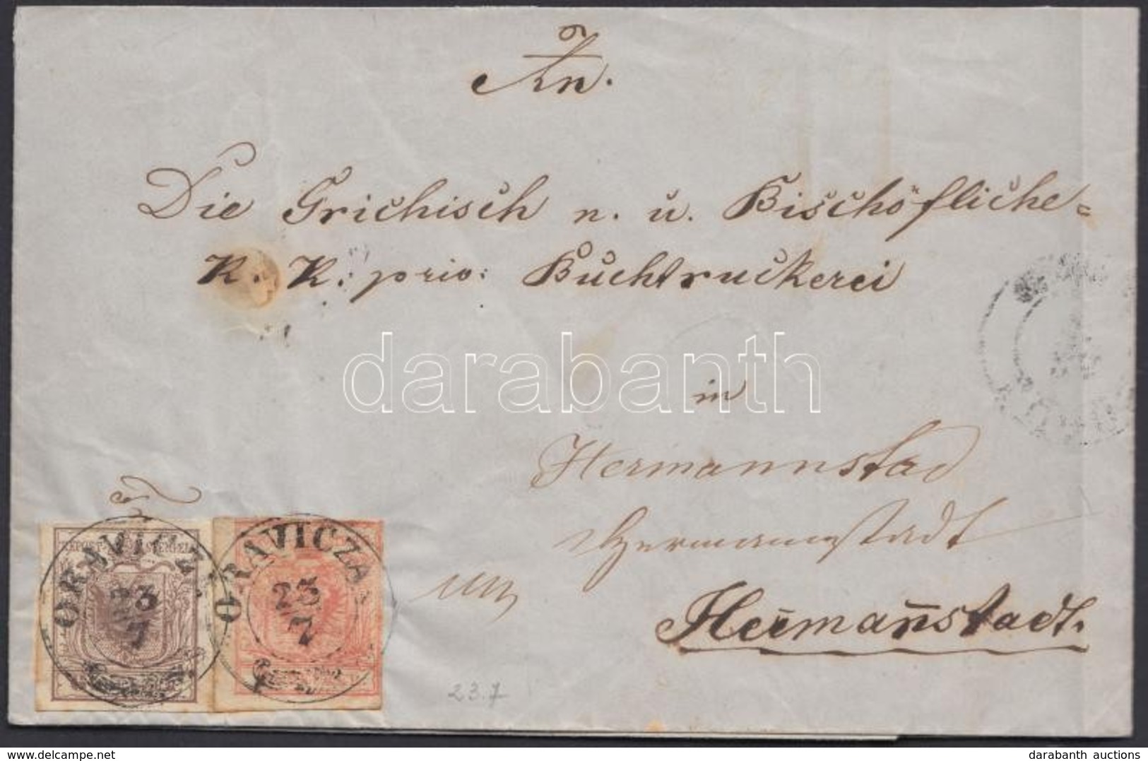 185... 3kr + 6kr (hiányos) Távolsági Levélen / On (shortened) Domestic Cover 'ORAVICZA' - 'LUGOS' - 'HERRMANNSTADT' - Sonstige & Ohne Zuordnung