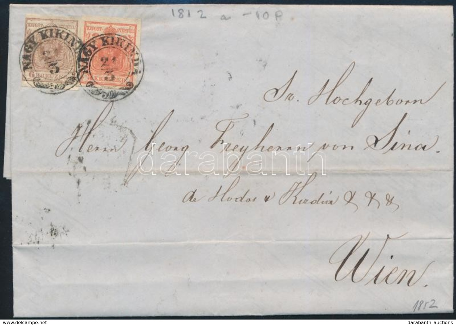 1852 3kr Túlfestékezett / Overinked + 6kr HP I Levélen / On Cover 'NAGY KIKINDA' - Wien - Autres & Non Classés