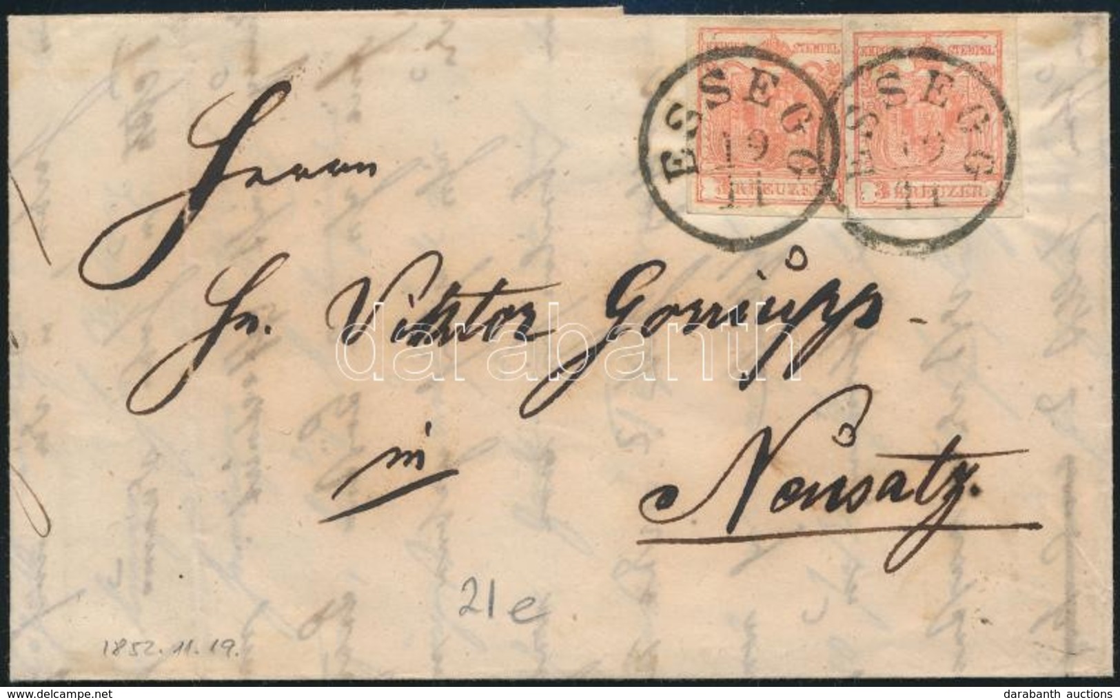 1852 2 X 3kr Levélen / On Cover 'ESSEGG' - Neusatz - Autres & Non Classés