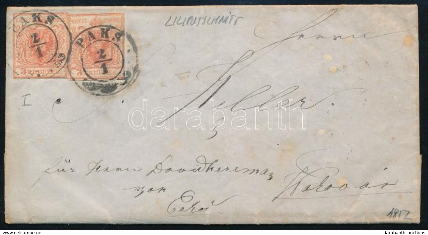 1852 2 X 3kr Liliput HP I Levélen / On Cover 'PAKS' - Autres & Non Classés