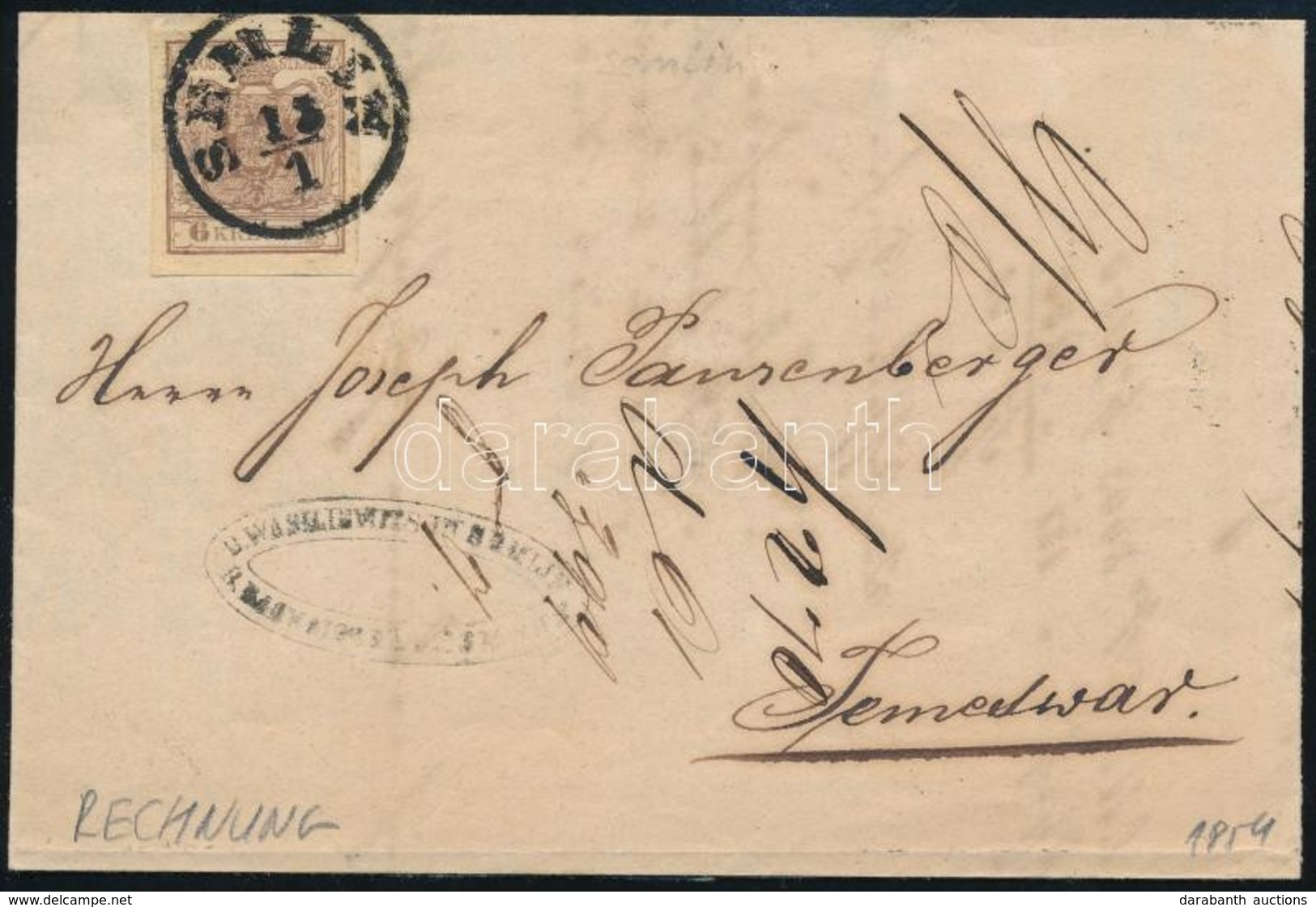 1854 6kr HP III Számlán / On Invoice 'SEMLIN' - Sonstige & Ohne Zuordnung