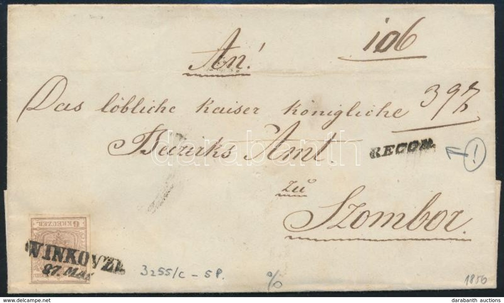 1856 2 X 6kr Ajánlott Levélen, A Hátoldali Bontásnál Kettétépve / 2 X 6kr On Registered Cover, One Teared On The Backsid - Otros & Sin Clasificación