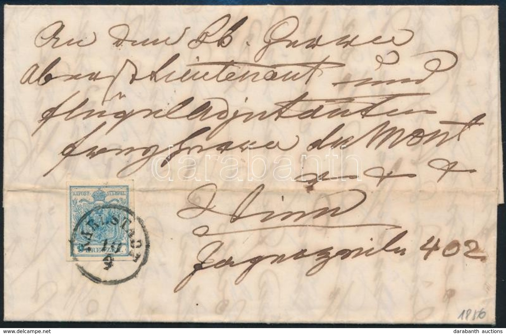 1856 9kr MP III Hajtott, Levélen / Folded, On Cover 'KARLSTADT' - Wien - Autres & Non Classés