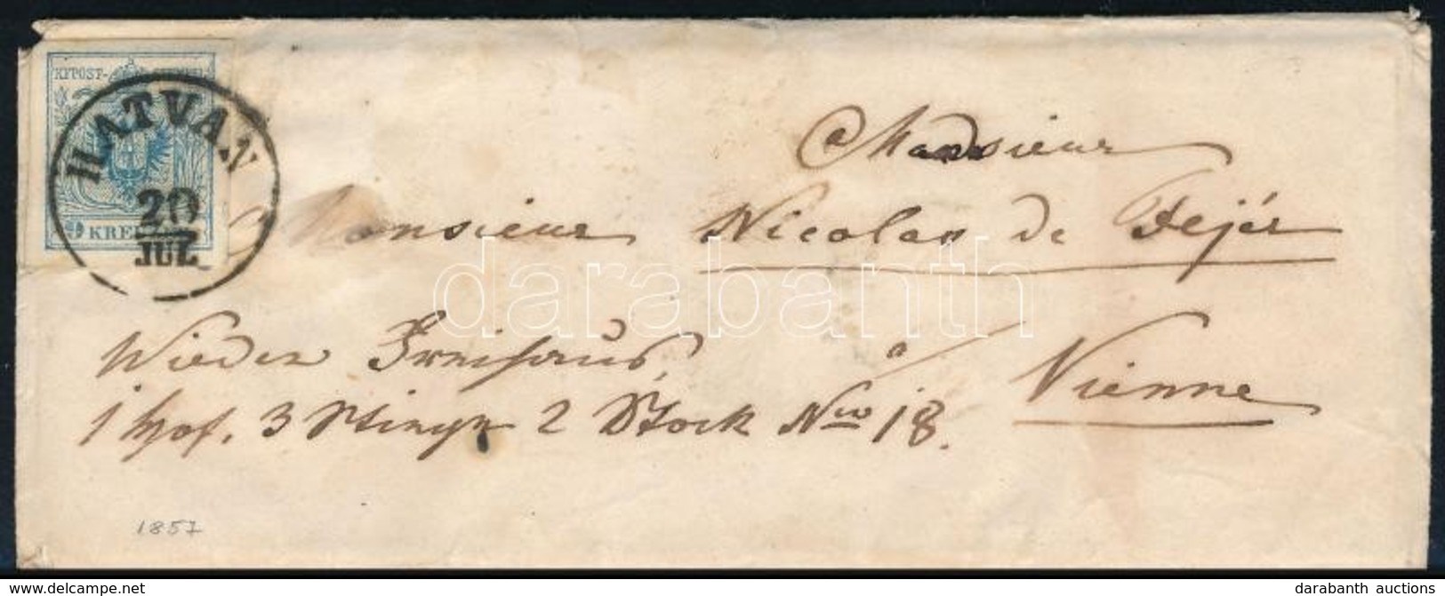 1857 9kr Levélen / On Cover 'HATVAN' - Wien - Autres & Non Classés