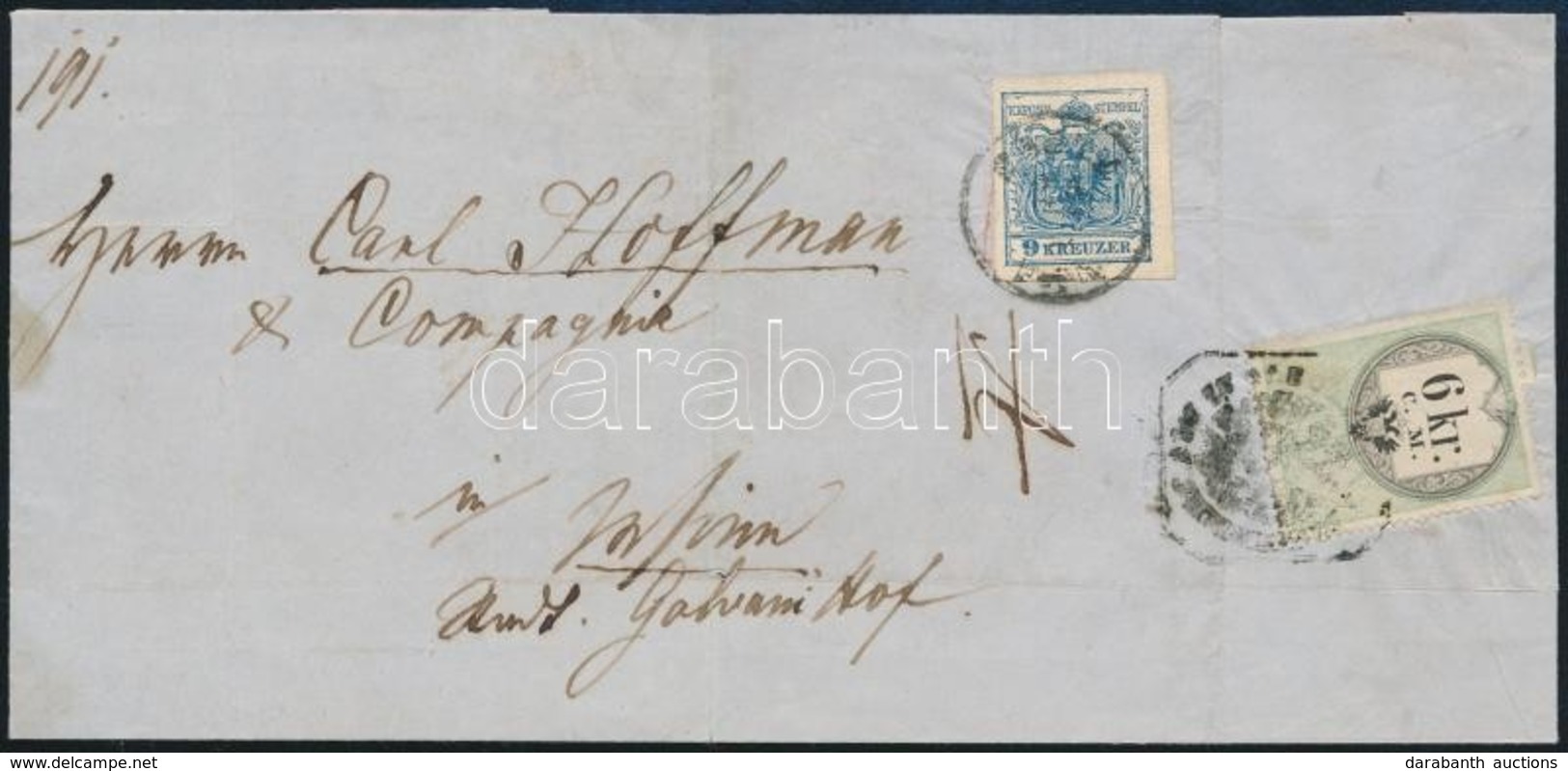 1858 9kr Levélen ,,PEST' - Bécsbe, Rajta 6kr CM Okmánybélyeg - Autres & Non Classés