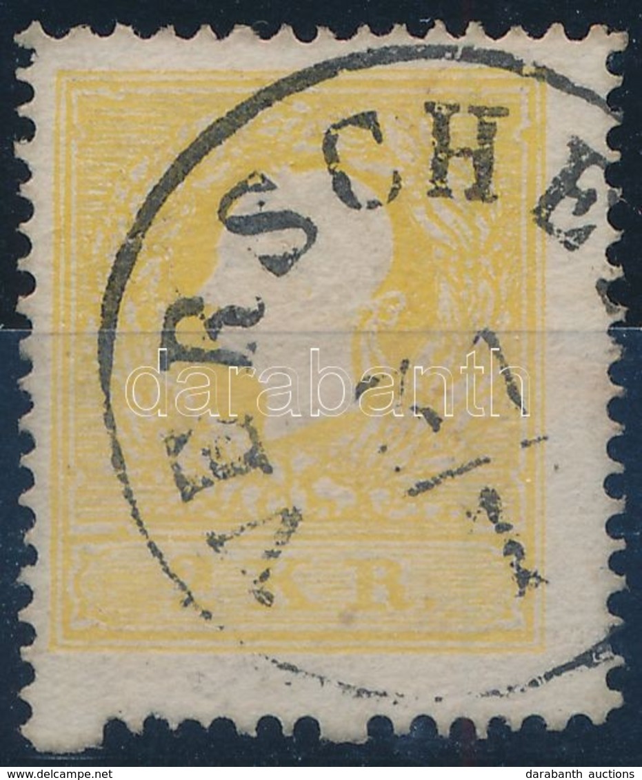 O 1858 2kr I. Világos Sárga, Alul 2 Kimaradt Fog / Light Yellow With Perforation Error Below 'VERSCHE(TZ)' (Ferchenbauer - Autres & Non Classés