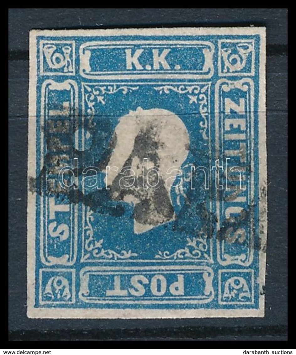 O 1858 Kék Hírlapbélyeg I. Típus Varratvízjellel, Rendkívül Ritka Darab! / Blue Newspaper Stamp Type I., Ladurner, R! 'P - Sonstige & Ohne Zuordnung