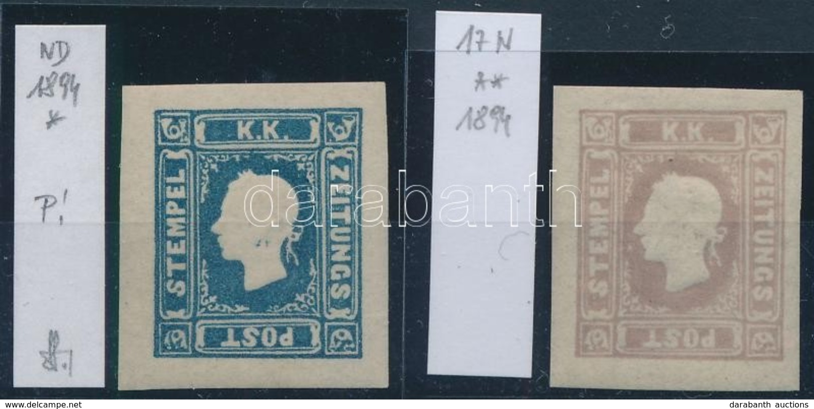 ** * 1894 2 Db Hírlapbélyeg Újnyomat / 2 Newspaper Stamps Reprint. Identification: Strakosch - Sonstige & Ohne Zuordnung