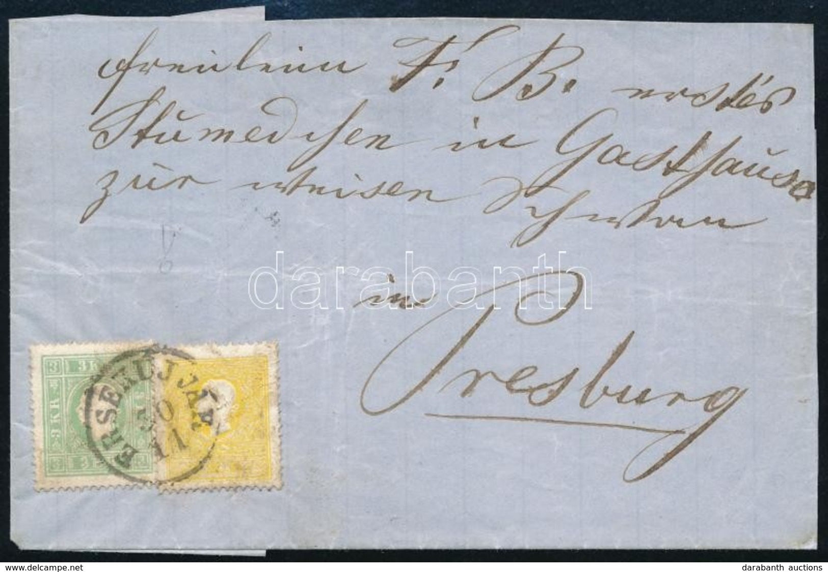 ~1858 2kr + 3kr Zöld / Green, Levélen / On Cover 'ÉRSEKÚJVÁR' - Pressburg - Sonstige & Ohne Zuordnung