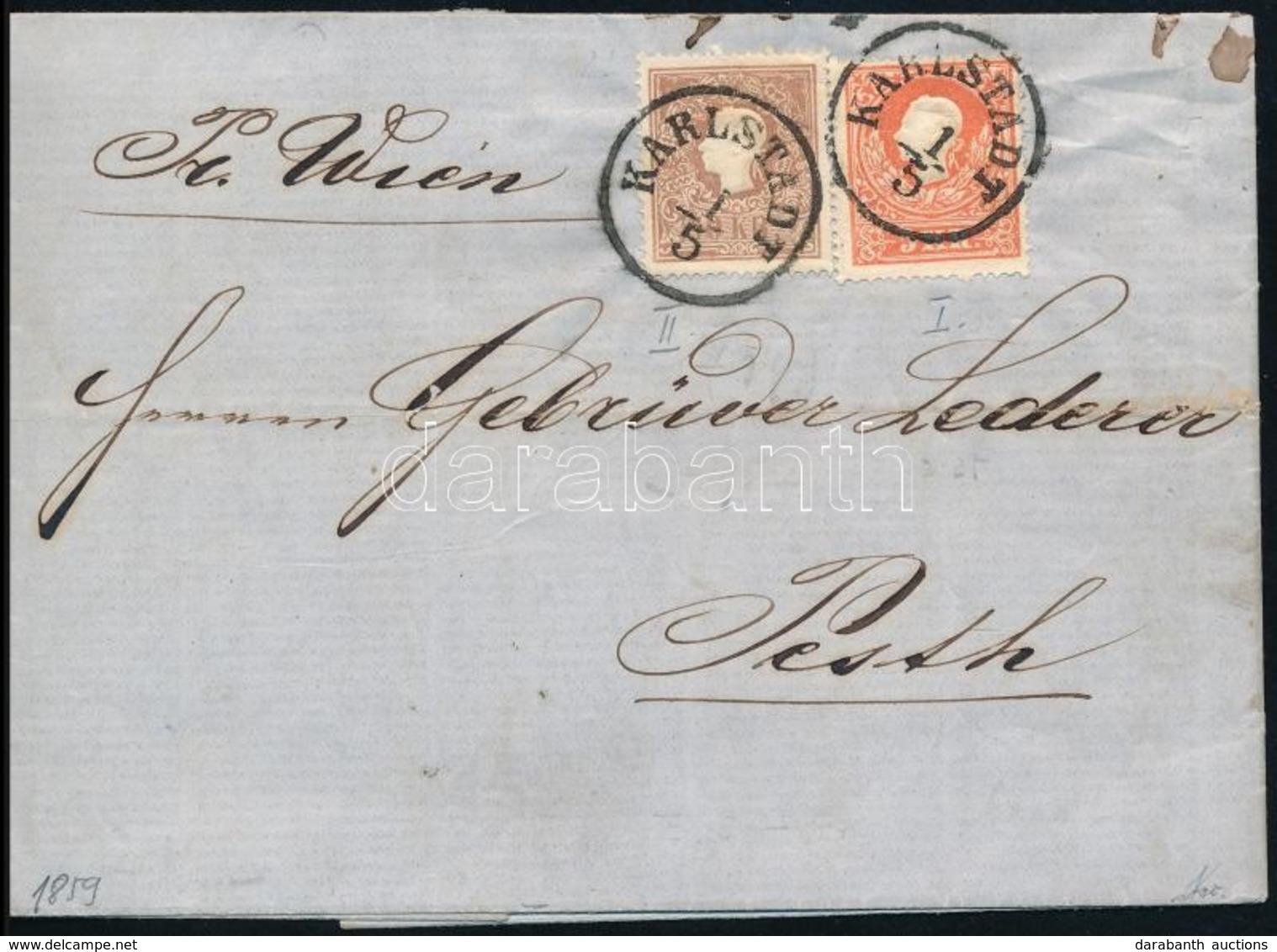 1859 5kr + 10kr I + II Típus Levélen / On Cover 'KARSTADT' - Pesth - Autres & Non Classés