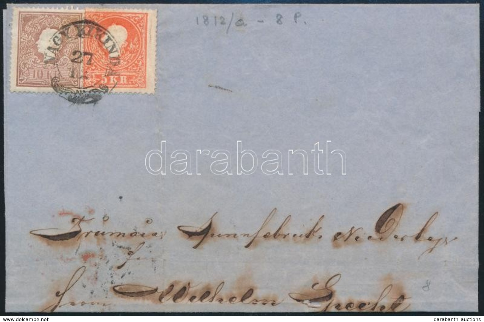 ~1859 5kr II + 10kr II (festékfolt / Paint Spot) Levélen / On Cover 'NAGYKIKINDA' - Wien - Autres & Non Classés