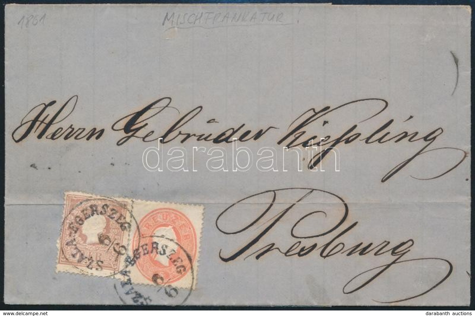 1861 1858-as 10kr II és 1861-es 5kr Levélen / Mixed Franking On Cover 'SZALA-EGERSZEG' - Presburg - Other & Unclassified
