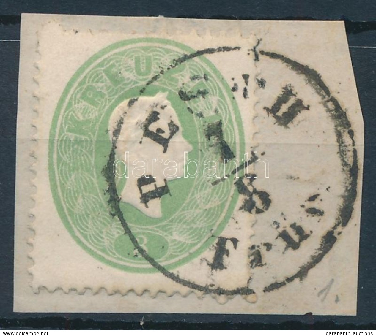1861 3kr Zöld, Kivágáson / Green, On Cutting 'PESTH / Früh' - Sonstige & Ohne Zuordnung