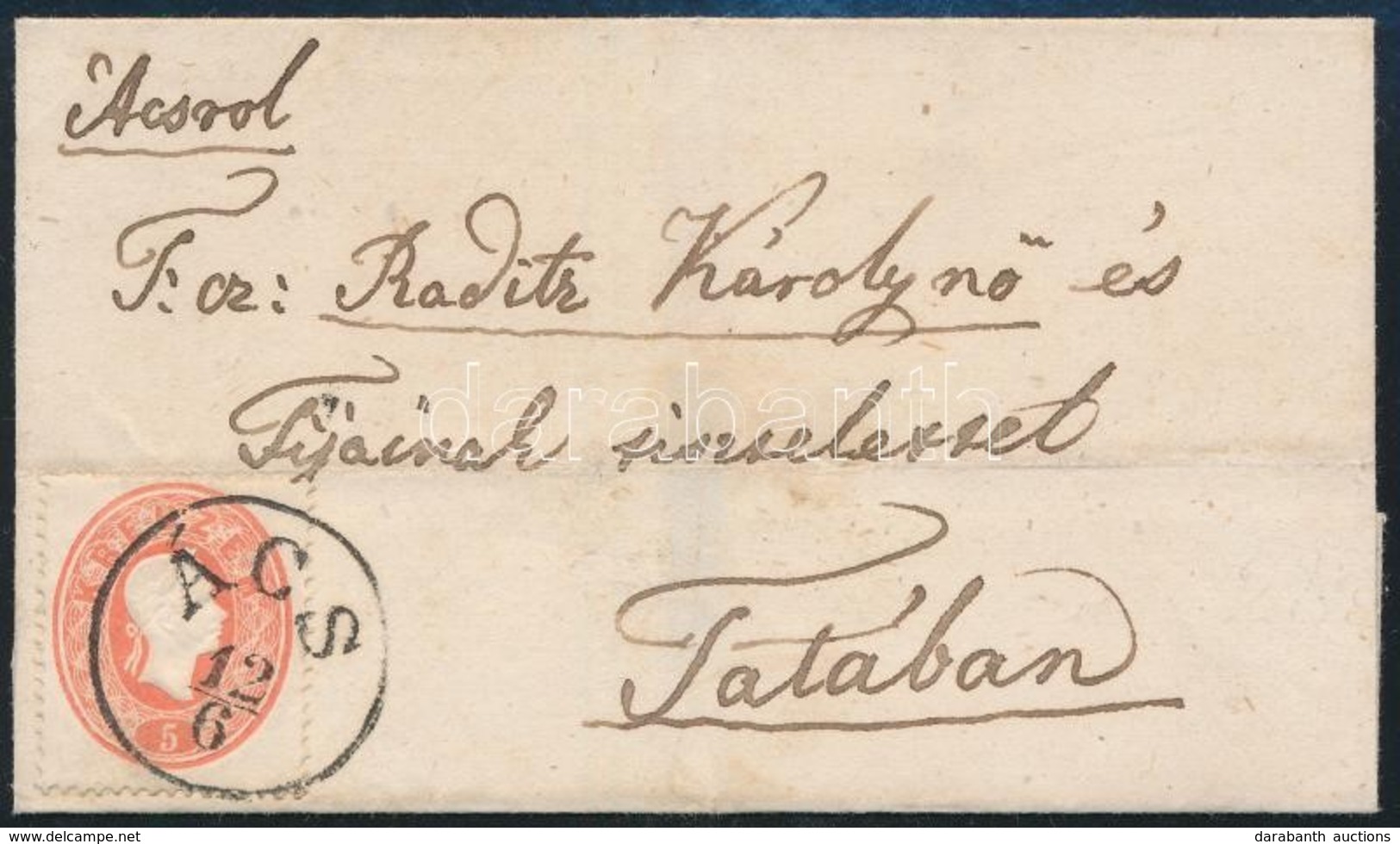 ~1861 5kr Levélen, Szép állapotban / On Nice Cover 'ÁCS' - Tata - Autres & Non Classés