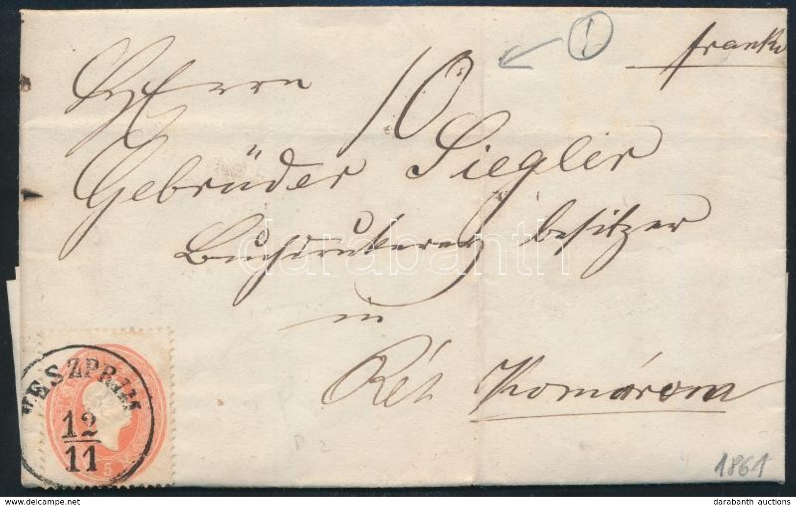 1861 5kr Portós Levélen / On Cover With Postage Due 'VESZPRIM' - Komárom - Autres & Non Classés