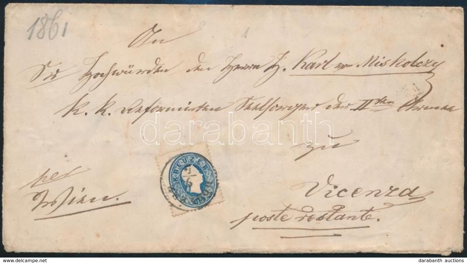 ~1861 15kr Levélen / On Cover 'HODSÁGH' - Vicenza (Olaszország / Italy) (megviselt állapotban) - Autres & Non Classés