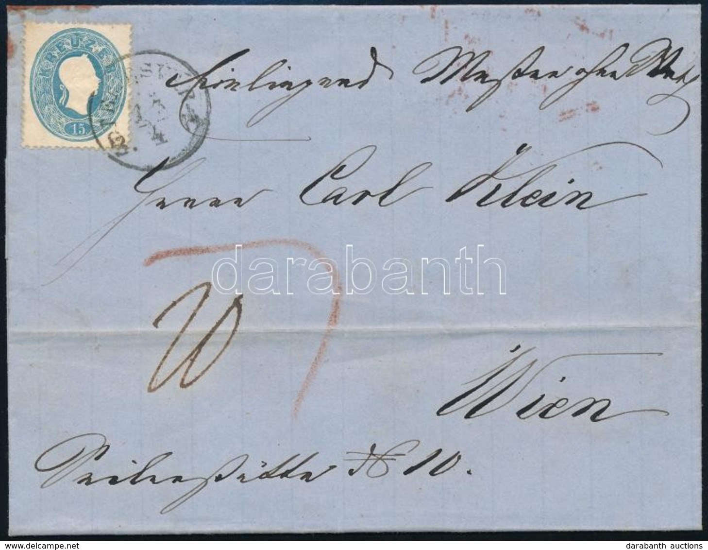 1863 2. Súlyfokozatú Távolsági Levél, 15kr Bérmentesítéssel és 20kr Portóval, RITKA! / Domestic Cover 2nd Weight Class W - Sonstige & Ohne Zuordnung