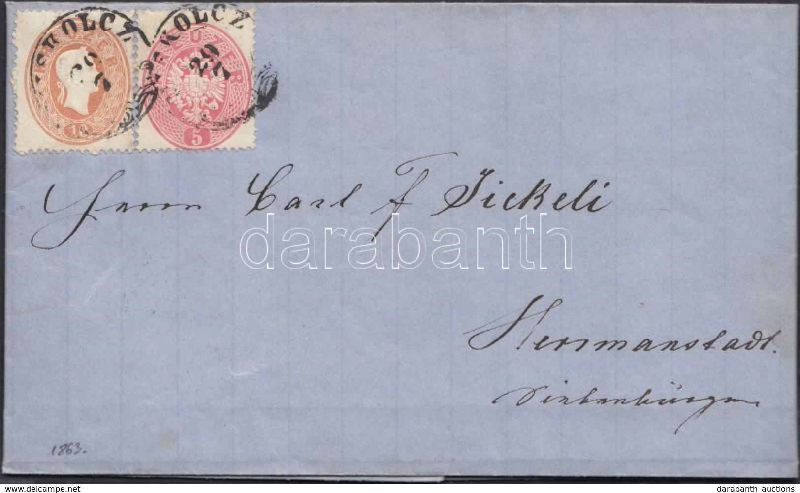 1863 1861 10kr + 1863 5kr Vegyes Bérmentesítésű Levél / Mixed Franking On Cover '(MI)SKOLCZ' - 'HERMANNSTADT / Abends' - Sonstige & Ohne Zuordnung