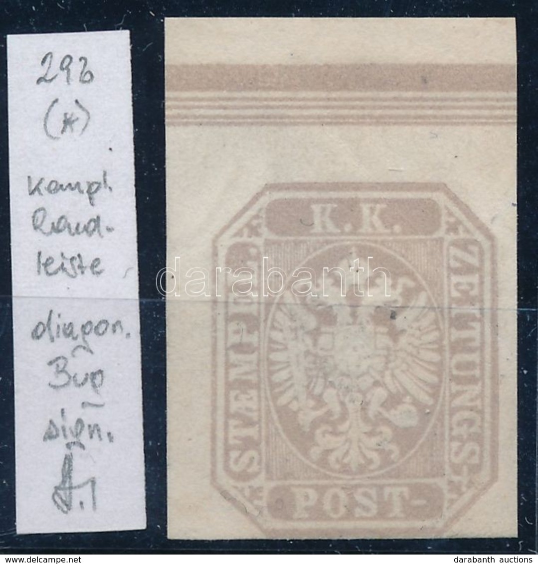 (*) 1863 Hírlapbélyeg Felső ívszéli, Komplett Felső Szegélyléc Lenyomattal / Newspaper Stamp Margin Piece. Identificatio - Sonstige & Ohne Zuordnung