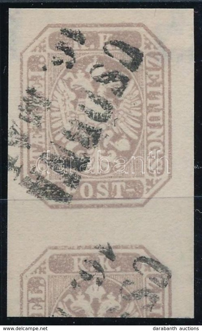 O 1863 Hírlapbélyeg Szürkésibolya, Vízjeles Darab A Szomszédos Bélyeg Egy Részével / Grey Violet Newspaper Stamp With Wa - Autres & Non Classés