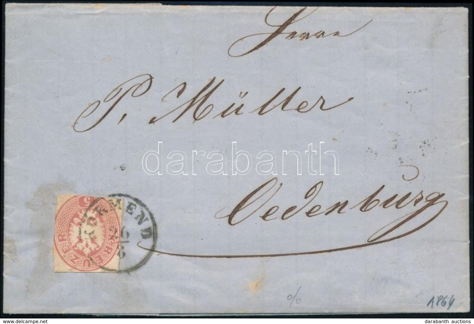 1864 5kr Díjjegyes Kivágás Bélyegként Felhasználva Teljes Tartalmú Levélen / 5kr PS-cutting Used As Stamp On Complete Co - Autres & Non Classés