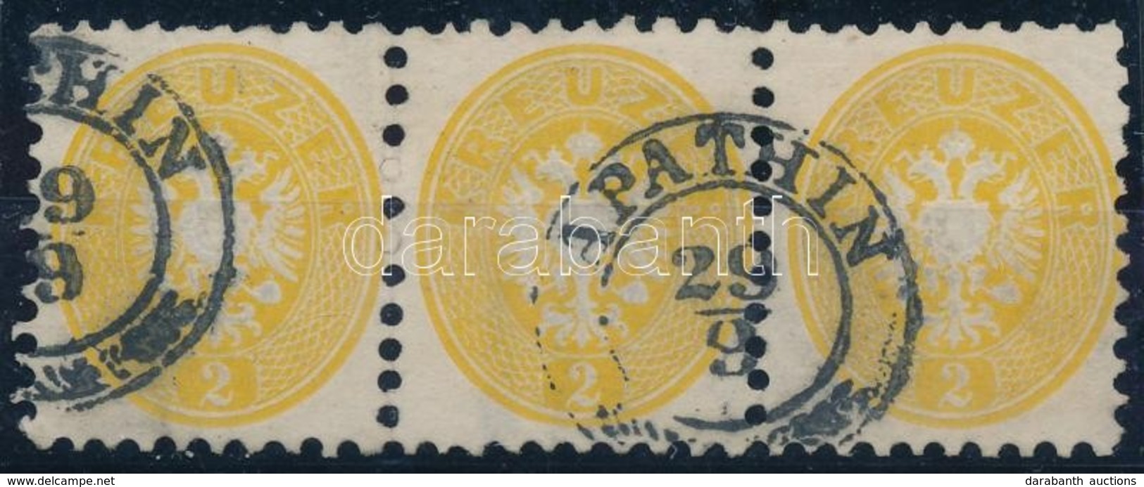 O 1864 2kr Hármascsík, 2 Bélyegen Vízjel / Stripe Of 3, Watermark On 2 Stamps 'APATHIN' - Autres & Non Classés