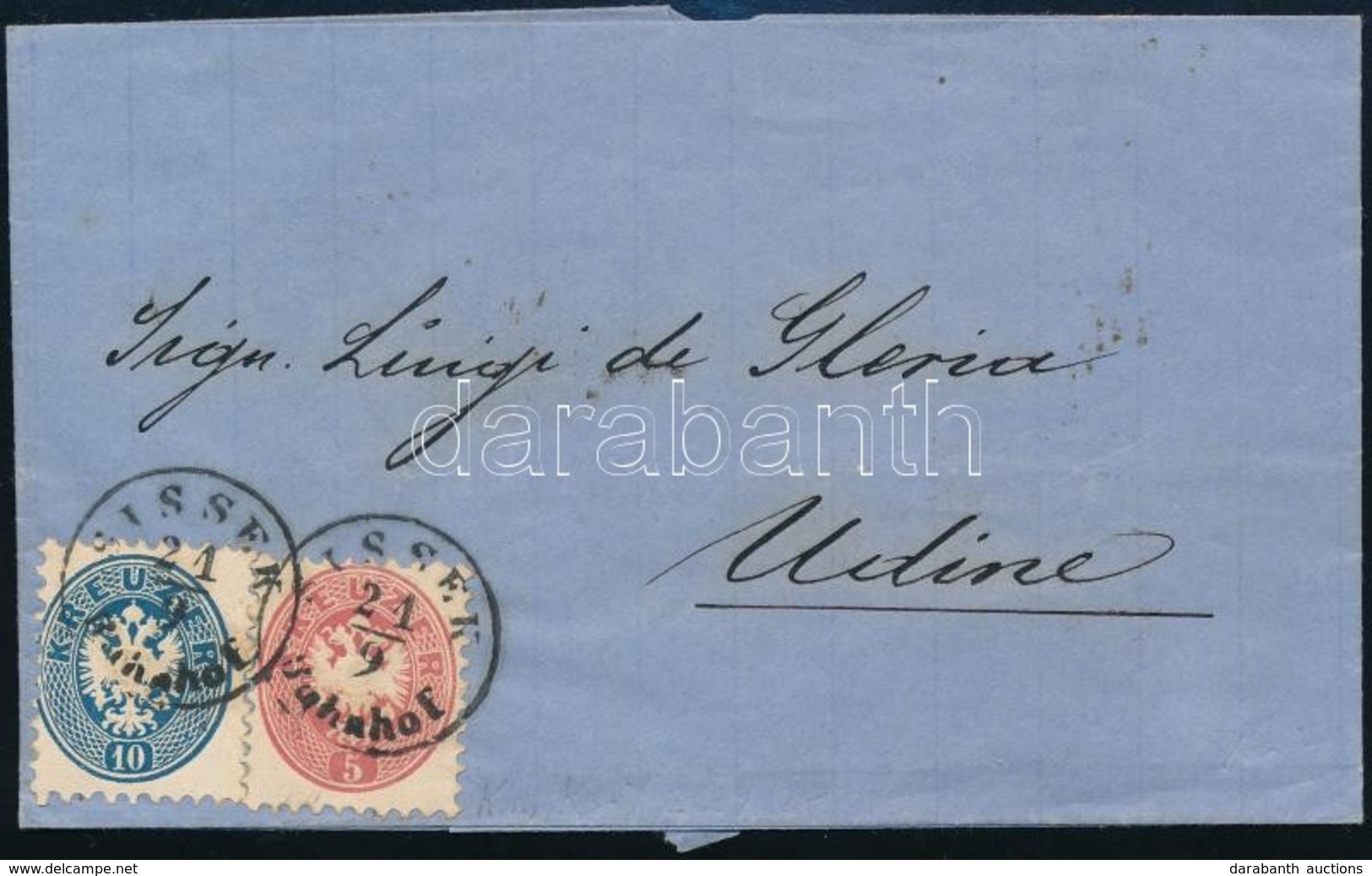 ~1864 5kr + 10kr Levélen / On Cover 'SISSEK Bahnhof' - 'UDINE' - Sonstige & Ohne Zuordnung