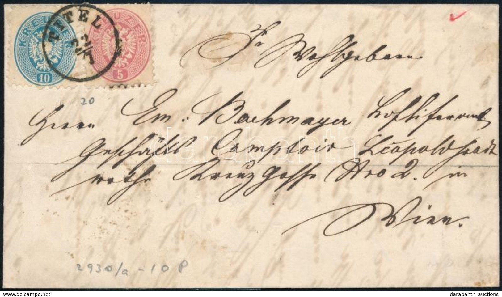 1864 5kr + 10kr Levélen / On Cover 'TITEL' - Autres & Non Classés