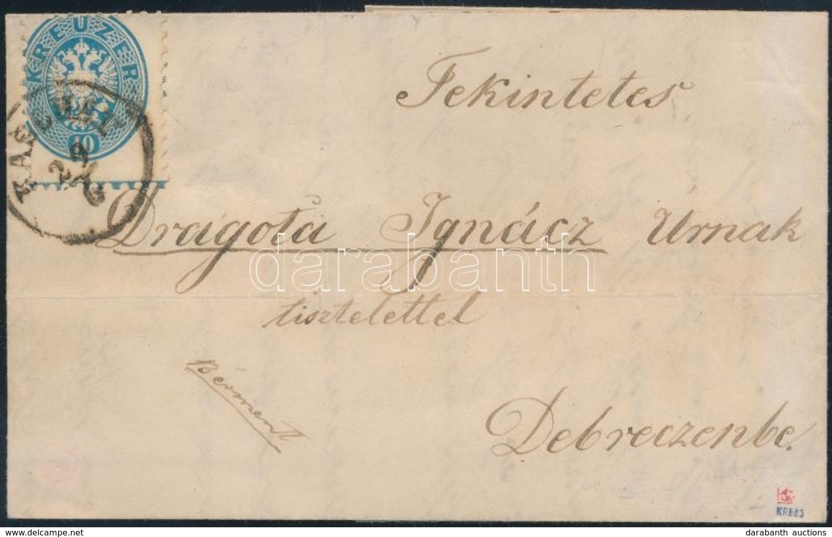 1864 10kr Szegélyléclenyomattal Levélen / On Cover 'KASCHAU' - 'DEBRECZIN' - Autres & Non Classés