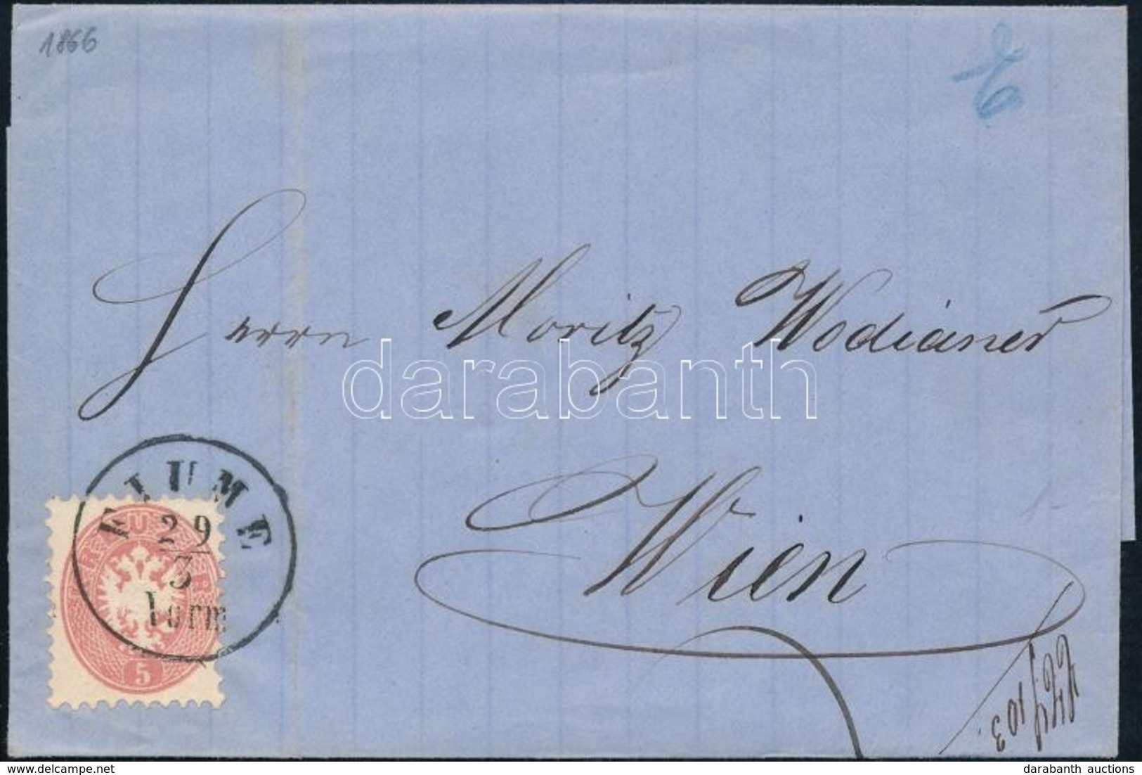 1866 5kr Levélen / On Cover 'FIUME / Vorm' - Wien - Autres & Non Classés